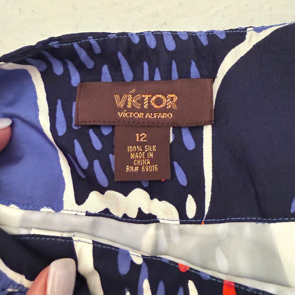 Victor Alfaro Skirt Womens 12 Blue Excellent Silk Floral Pleated Mini A-Line - Picture 3 of 6